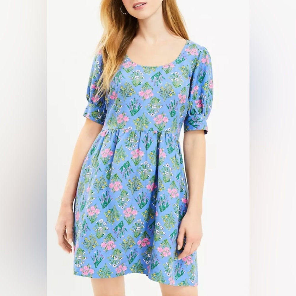 Loft Floral U-Neck Puff Sleeve Dress SZ 12